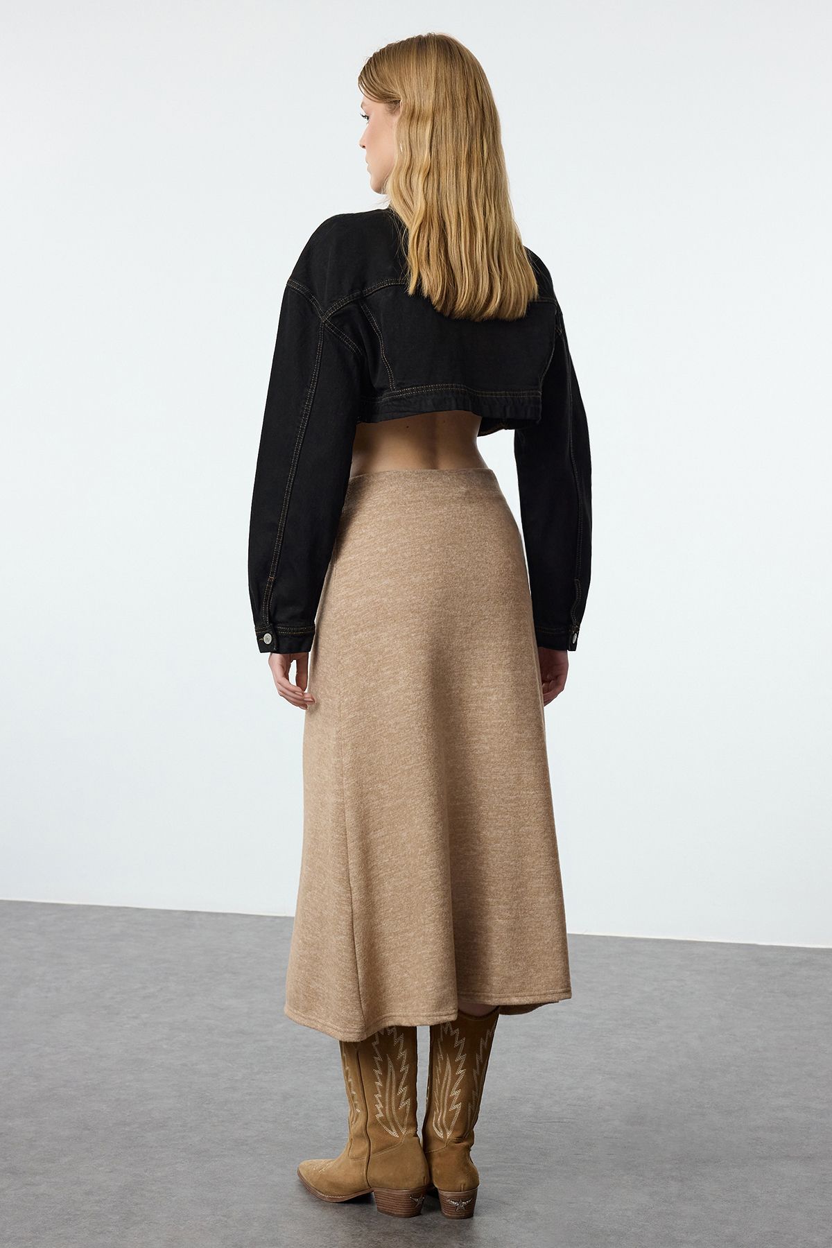 Trendyol Collection-High Waist Midi Mink Knitted Skirt - Flared Form, Soft TWOAW24ET00249 5