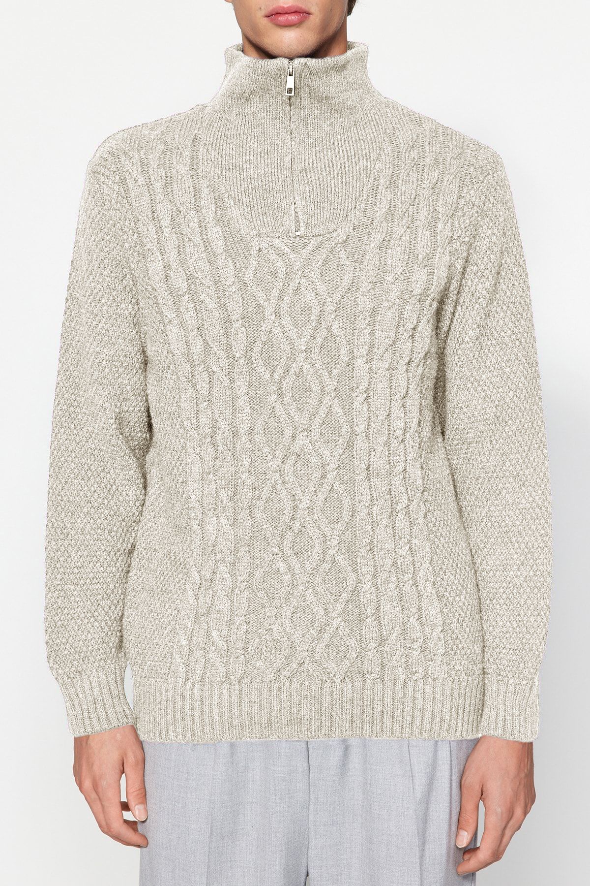 Trendyol Collection-Ecru Regular Half Rollkragenpullover aus Haarstrick TMNAW24KZ00047 16