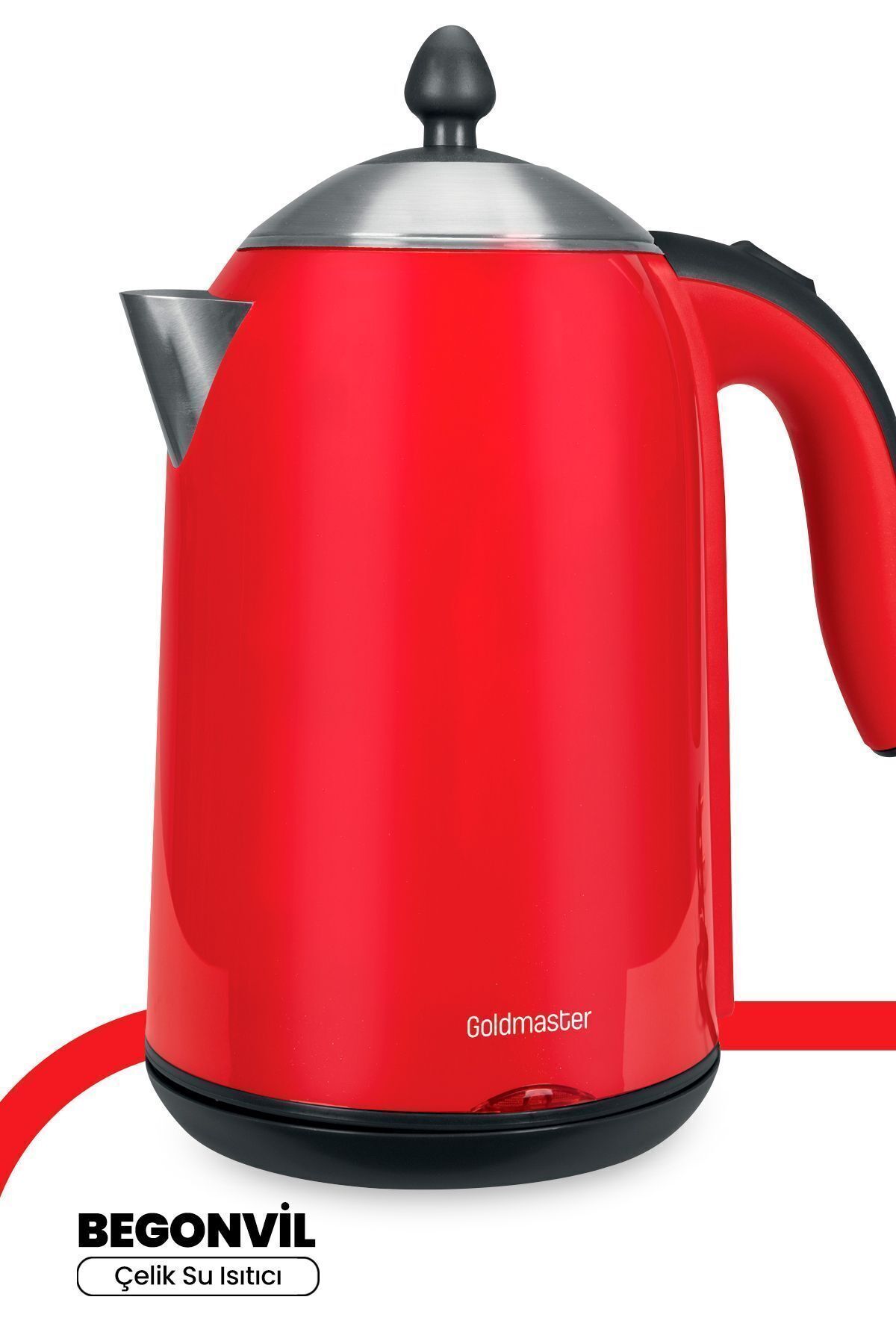 GOLDMASTER Begonvil Paslanmaz Çelik 1.7 Litre Aşırı Isınma Emniyetli Su Seviye Göstergeli Kettle Su Isıtıcısı