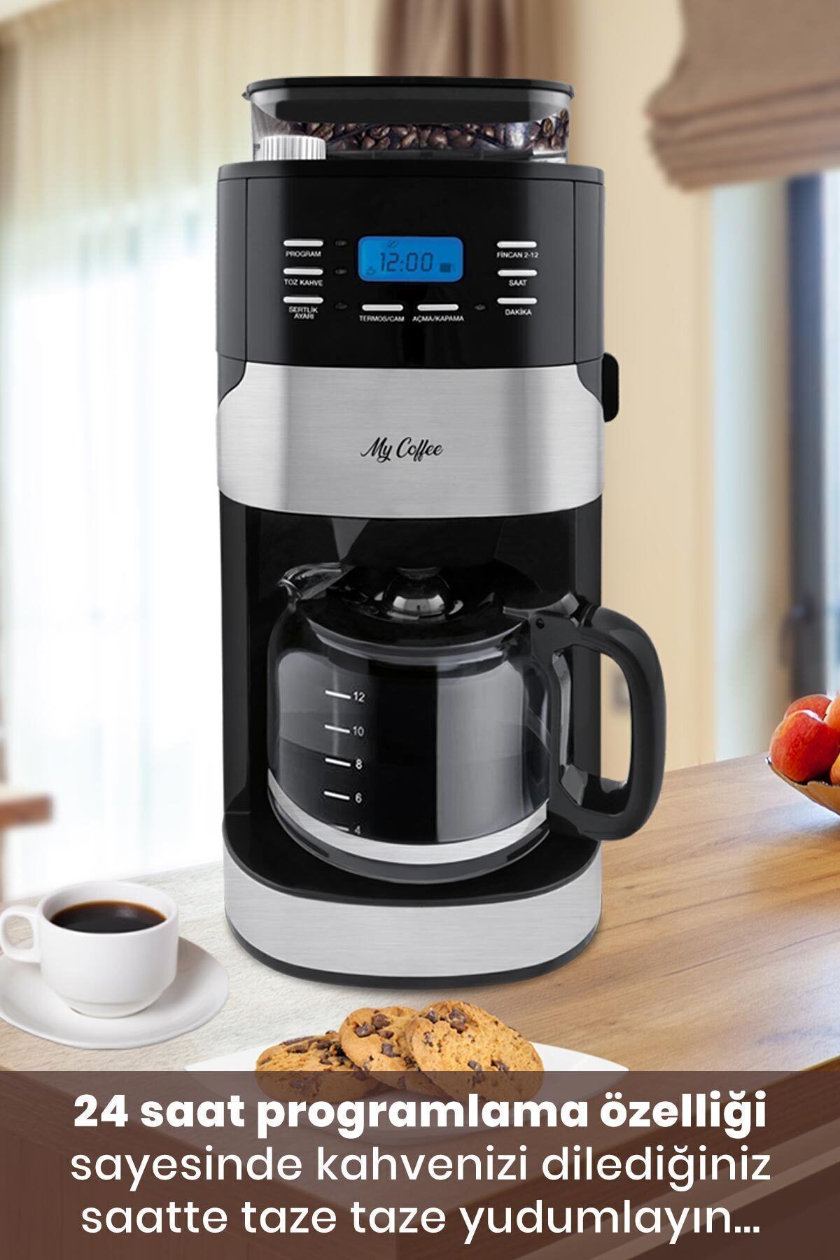 Barista Profesyonel Dijital Zaman Ayarlı Sıcak Tutma Fonksiyonlu Öğütücülü Filtre Kahve Makinesi 4