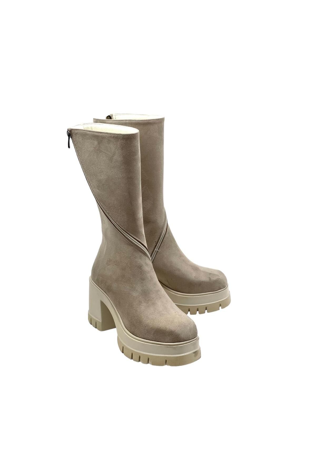 Les Passent-Botine de damă cu platformă din piele intoarsa bej - 9 Cm 2