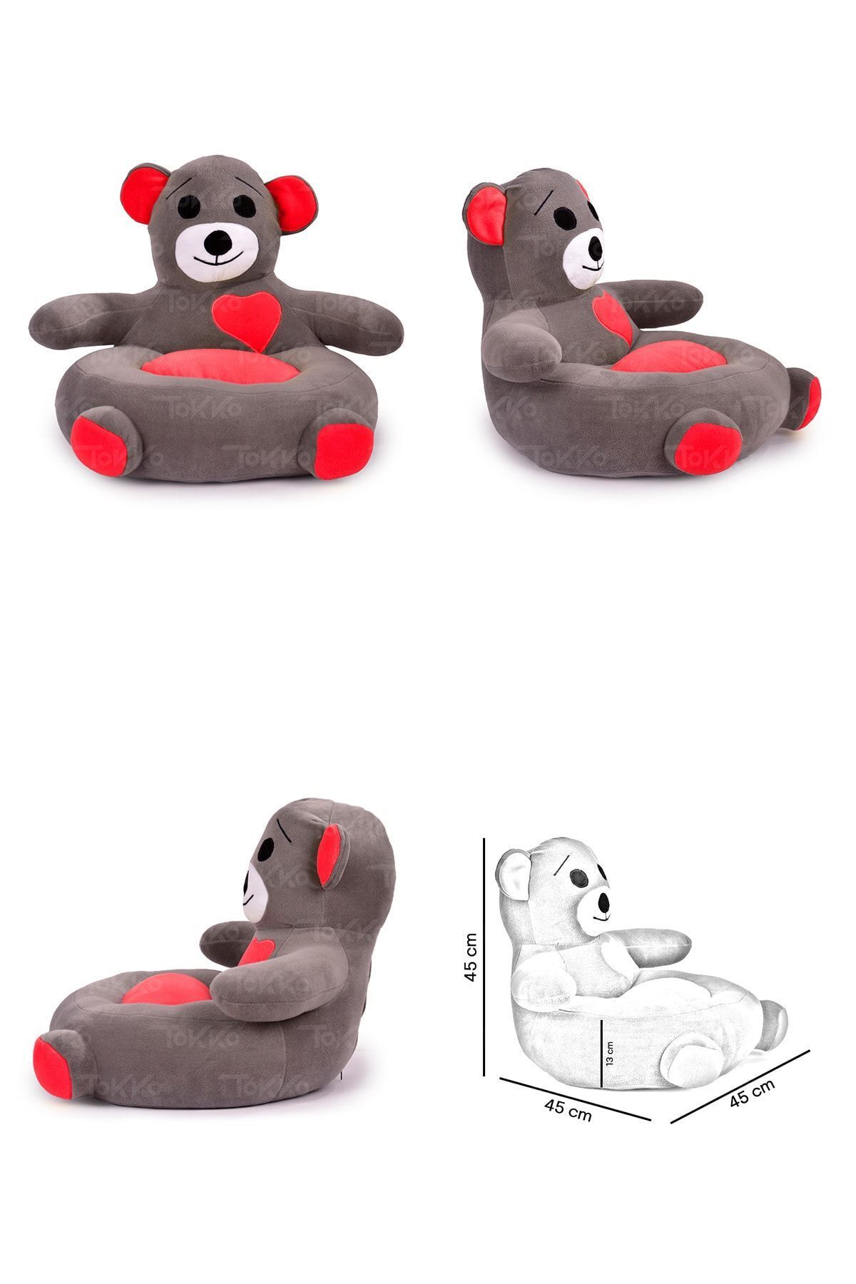 Lüks Üçlü Set - + 60 Cm Uyku Fili + Peluş Ayıcık - Antibakteriyel 3'lü Set Kırmızı Gri 3