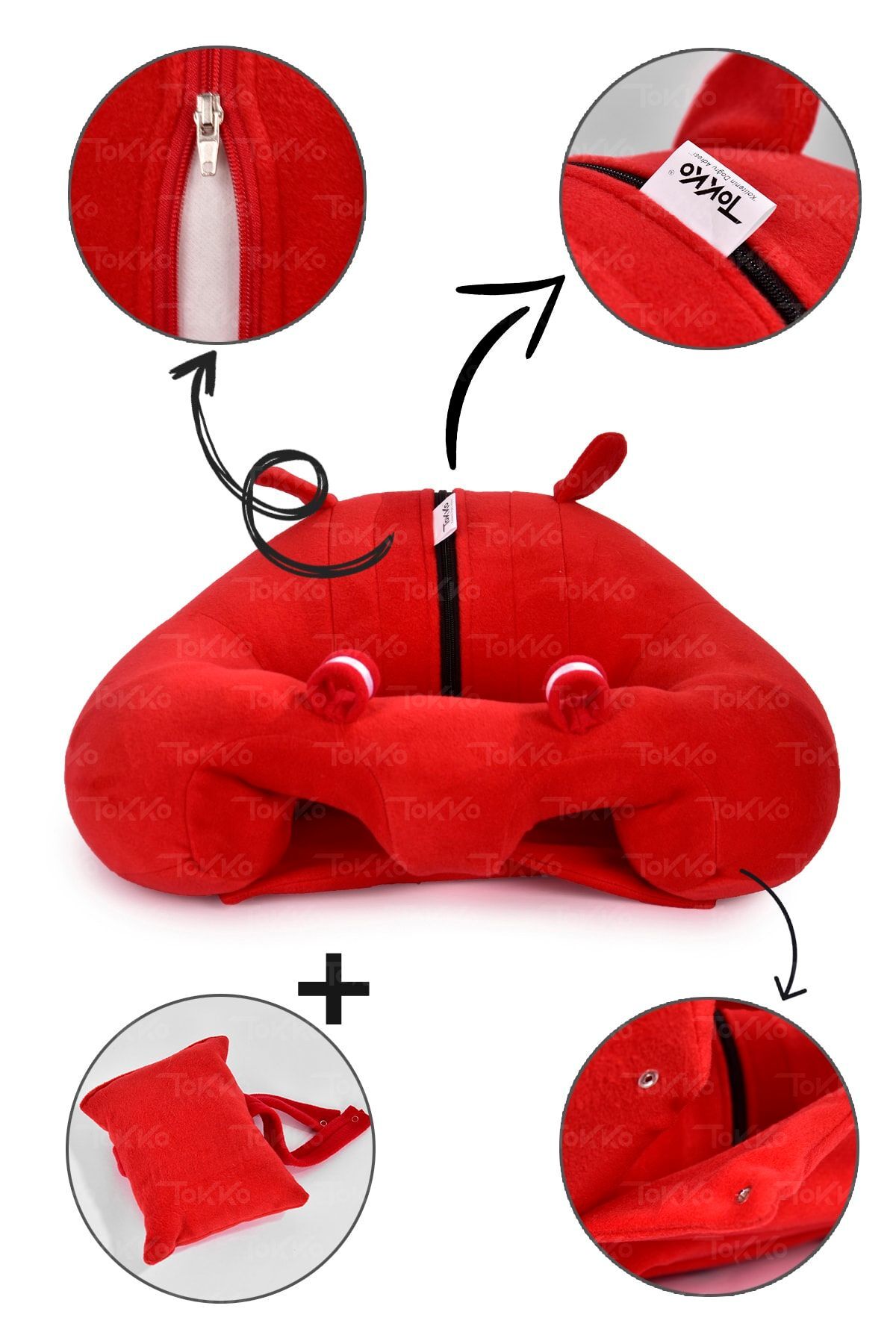 TOKKO Yastık Hediyeli Bebek  Oturma Destek Minderi - Büyük Bebek Koltuğu  Kırmızı fotoğrafı 3 (önizleme)