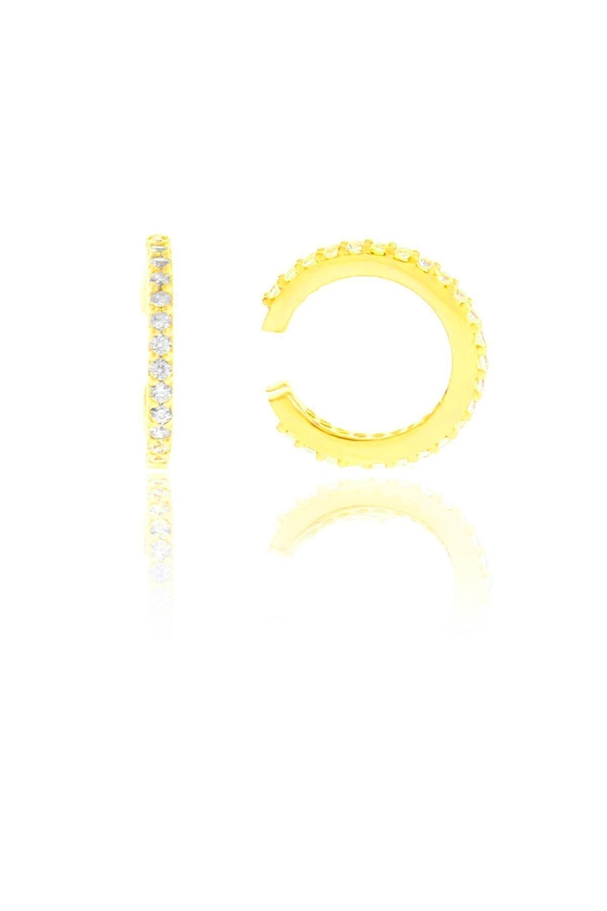 Gümüş Altın Yaldızlı Zirkon Taşlı Tekli Kıkırdak Küpe Sgtl10571gold 3