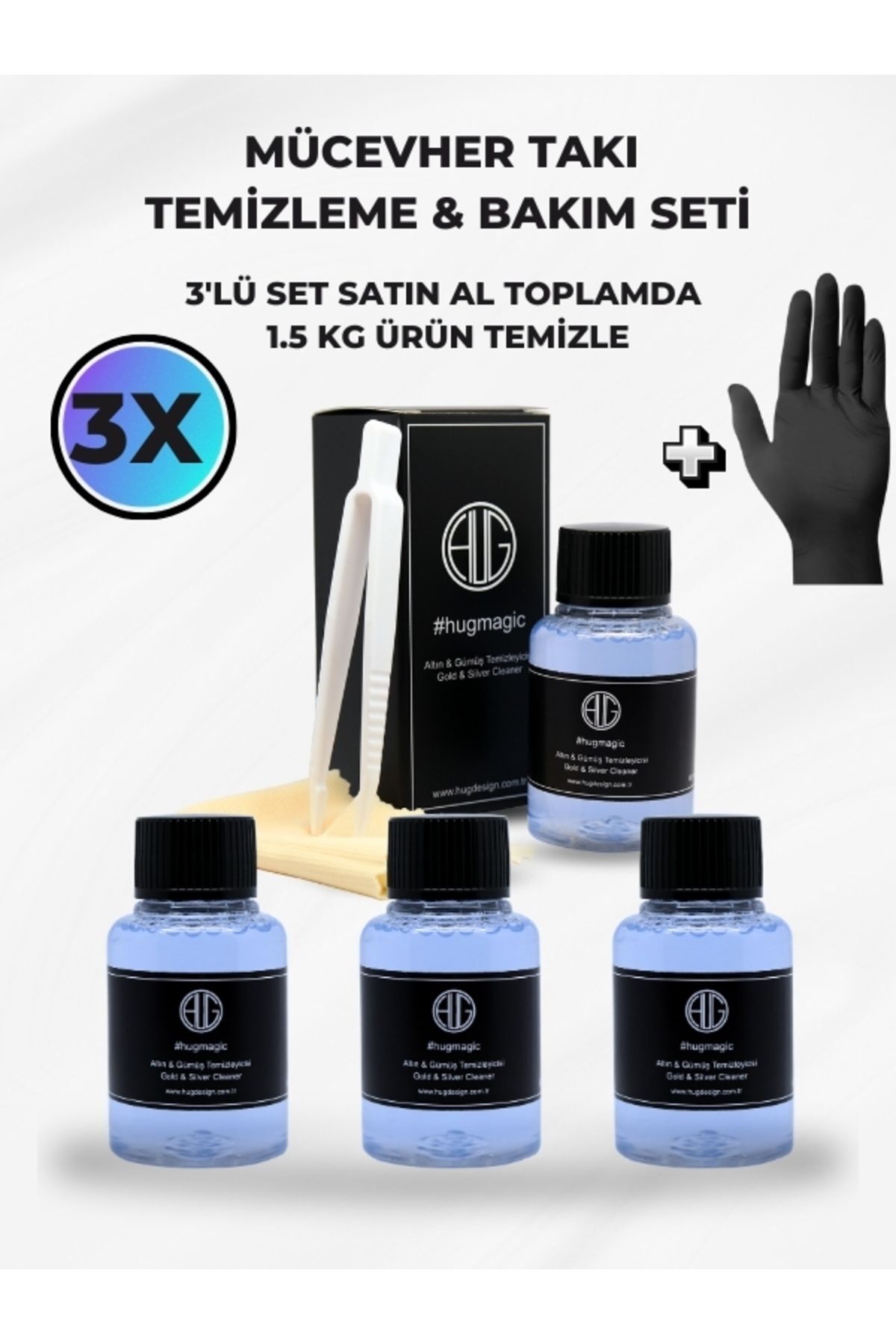 Hugdesign Altın, Gümüş, Çelik Takı Temizleme Ve Parlatma Bakım Seti 3'lü 180ml. Gümüş Parlatıcı