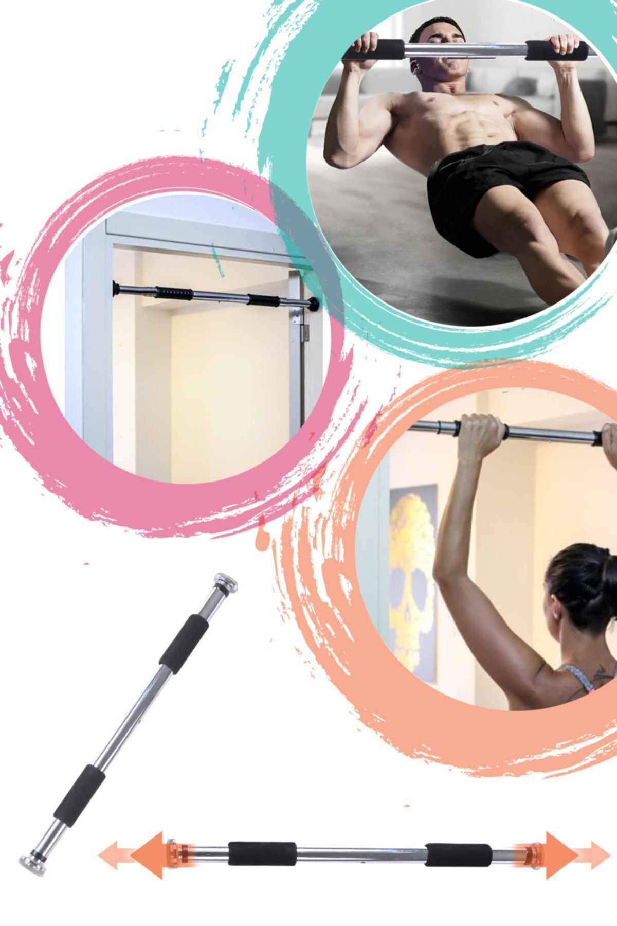 Hsport Ultra Dayanıklı Kapı Arası 60-100cm Ayarlanabilir Barfiks Barı Çift Süngerli Çelik Barfix Demiri