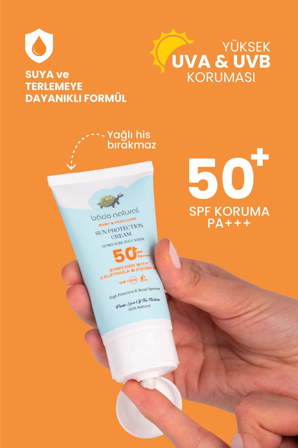 کرم ضد آفتاب کودکان 100% طبیعی 50 SPF با محافظت بالا با فیلتر معدنی 50 میلی لیتر Bade Natural