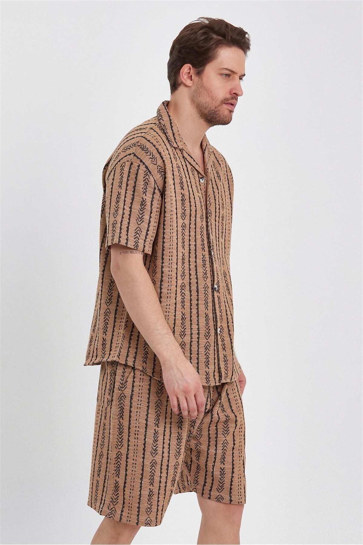 Rocqerx-R-4324 Apache Collar Shirt Waist Elastic Shorts Patterned Set 4