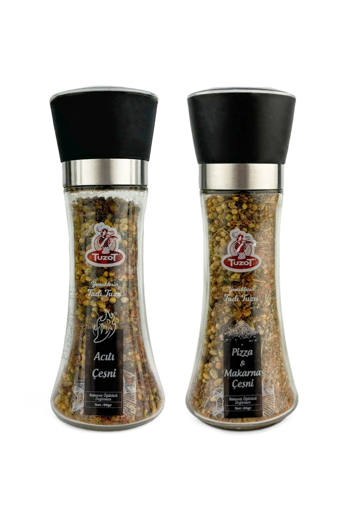 TUZOT Baharat Çeşni Cam Değirmenli 2'li Set (Pizza-Acılı)