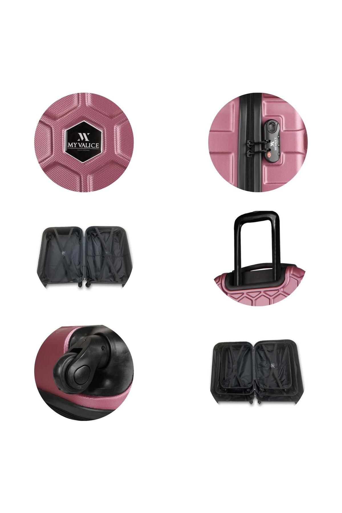 Honey Abs Kabin Orta Ve Büyük Boy Rose Gold 3lü Valiz Seti
