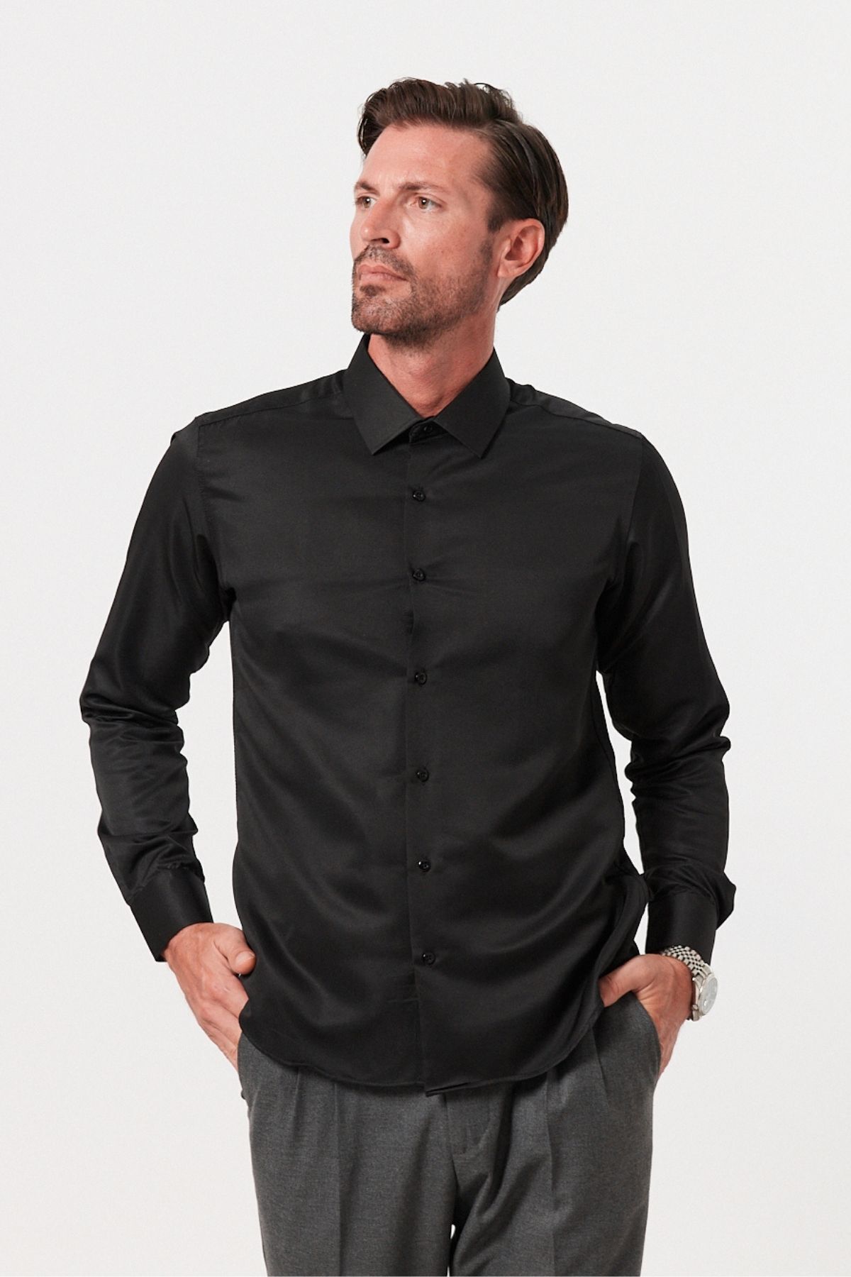 Men's Slim Fit 4-Season Easy Iron Basic Flat Shirt