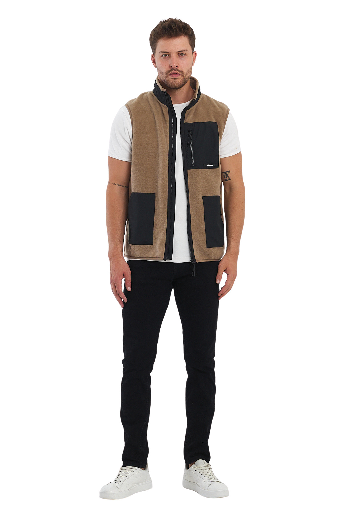 Erkek Polar Kolsuz Çift Renk Yelek 3 Cepli Comfort Fit — قهوه‌ای YGZ103