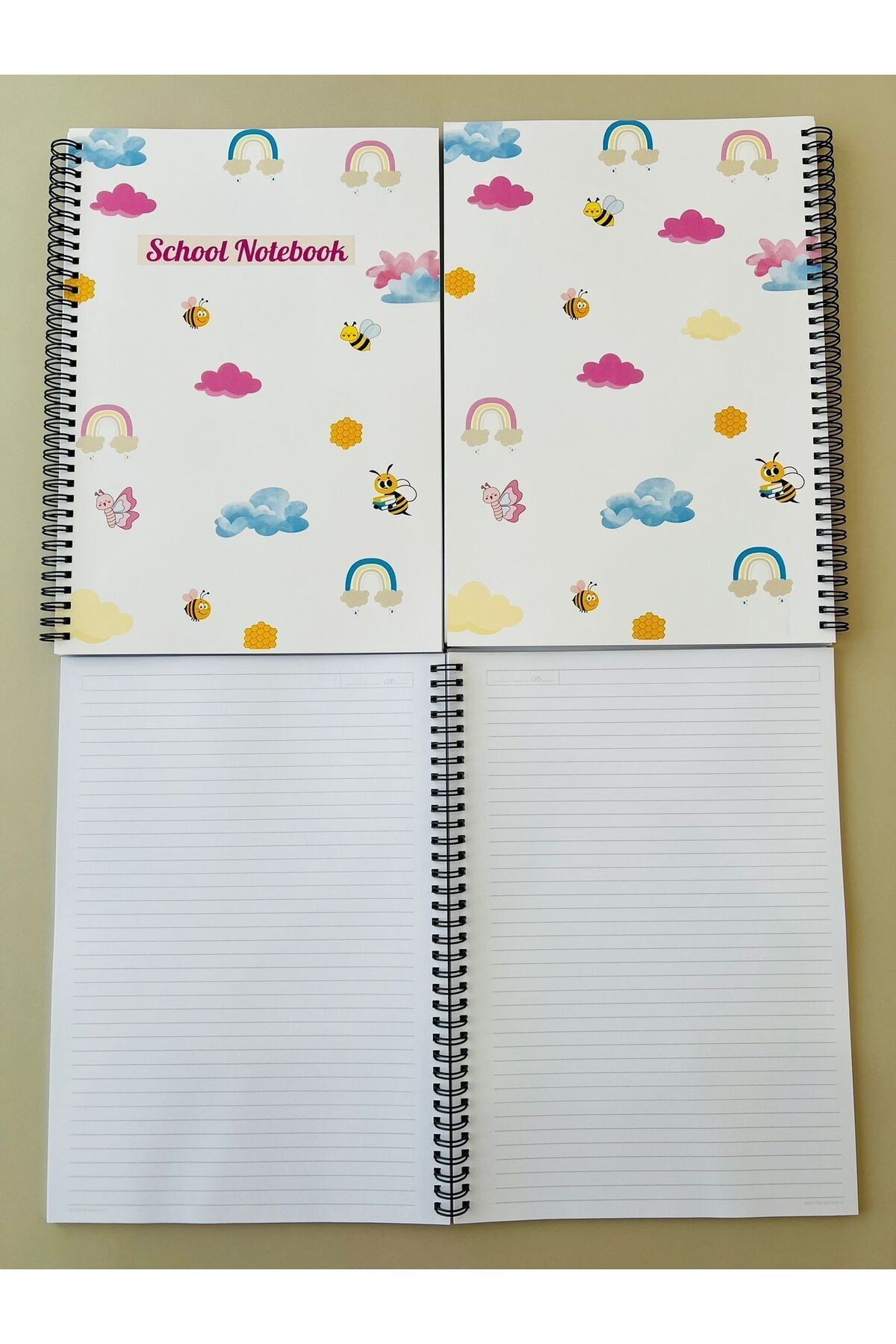 ADA OFİS KIRTASİYE-A4 Spiral School Notebook - 80 Sheets, 2 Squares and 2 Lines, Set of 4 4