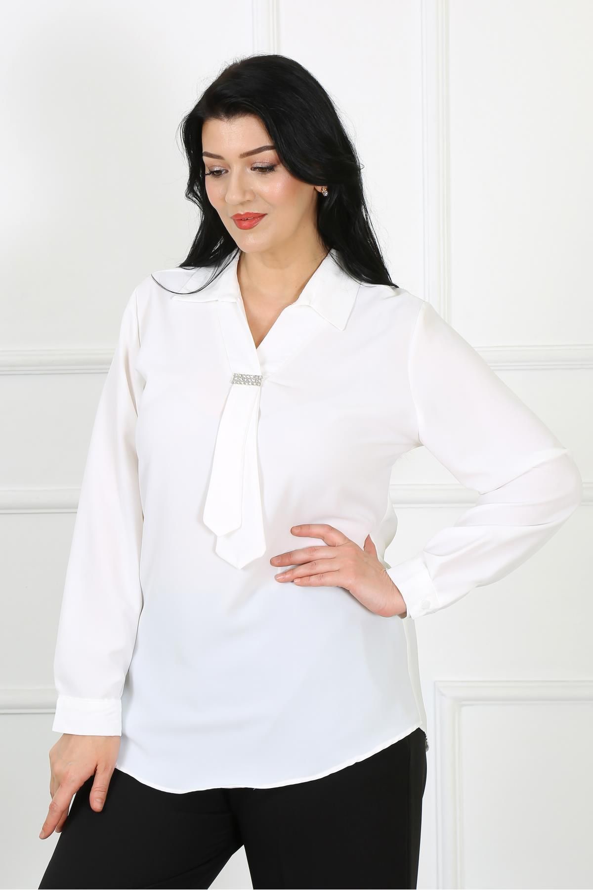 By Alba Collection-Γυναικείο λευκό μπροστινό πέτρινο πουκάμισο Jessica Fabric Plus Size 4