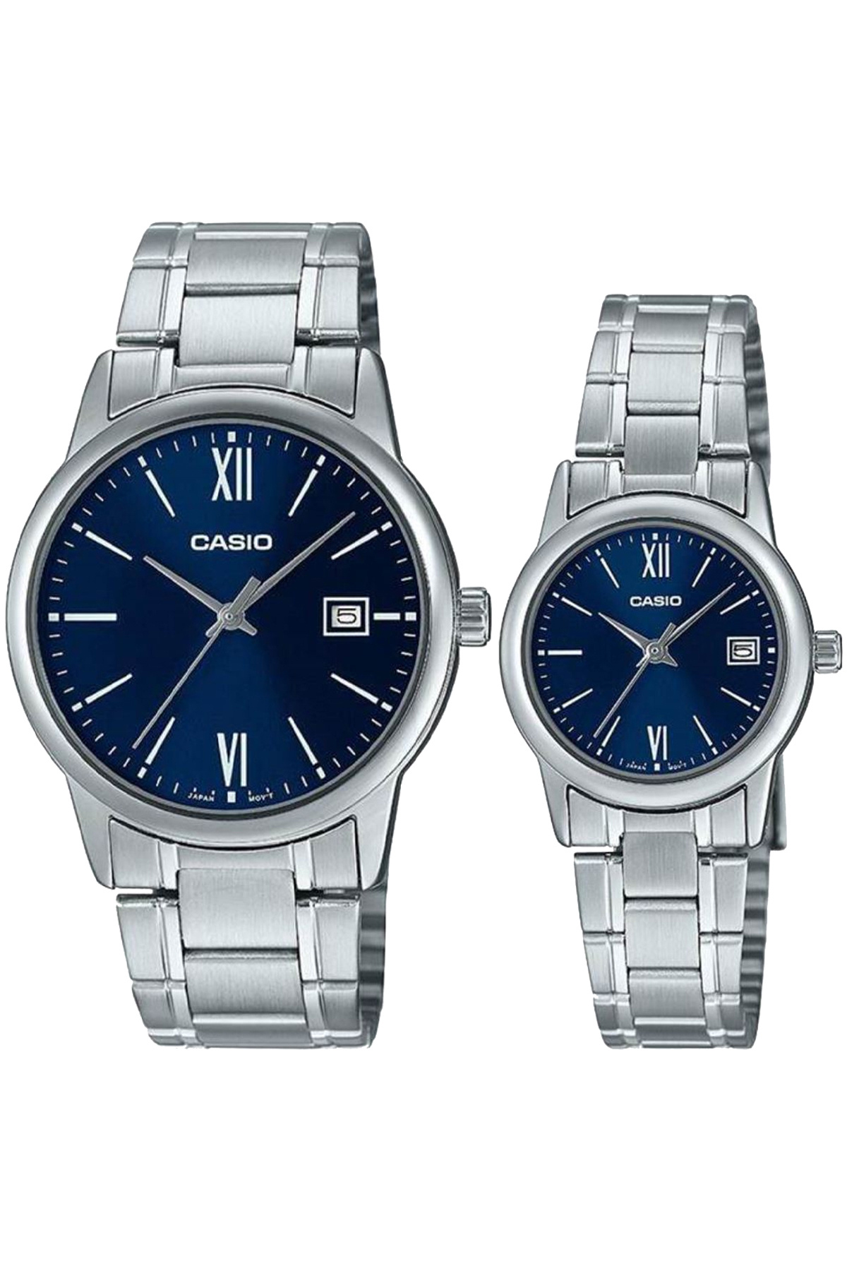 Steel Bracelet Dark Blue Dial Calendar Lover Couple Wristwatch