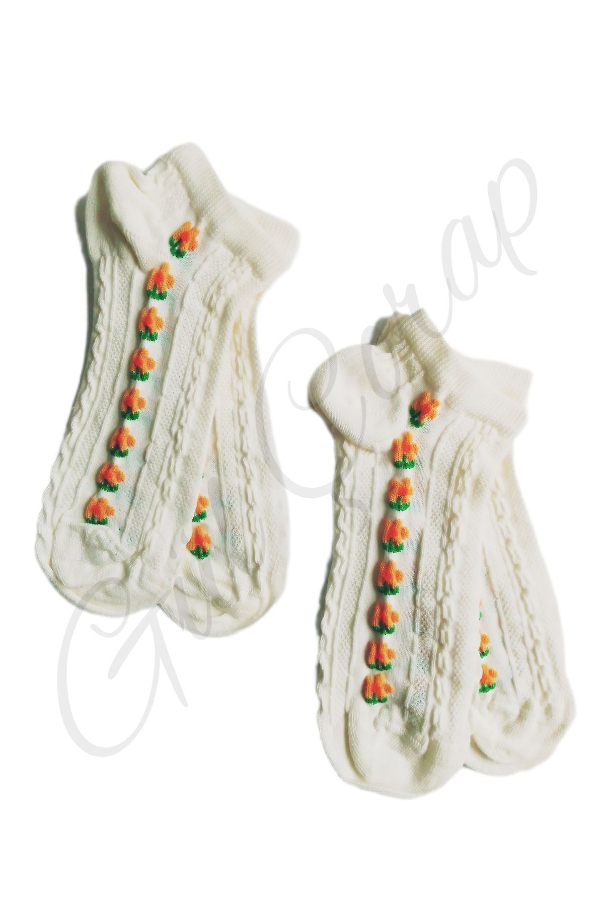 2 Pair of Floral Pinterest Model Cotton Booties Socks