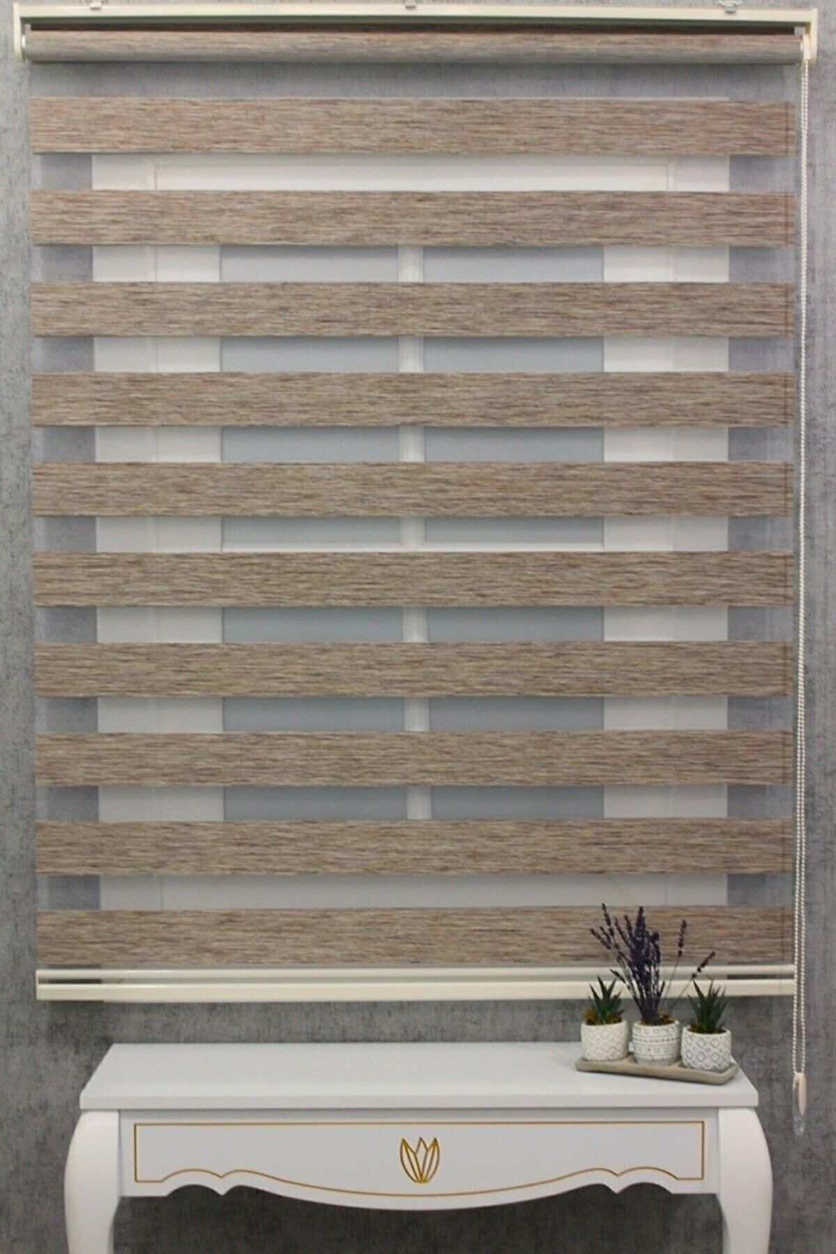 TREND STOR PERDE Zebra -ahşap Desenli Koyu Kahve Rengi Bambu Zebra Stor Perde