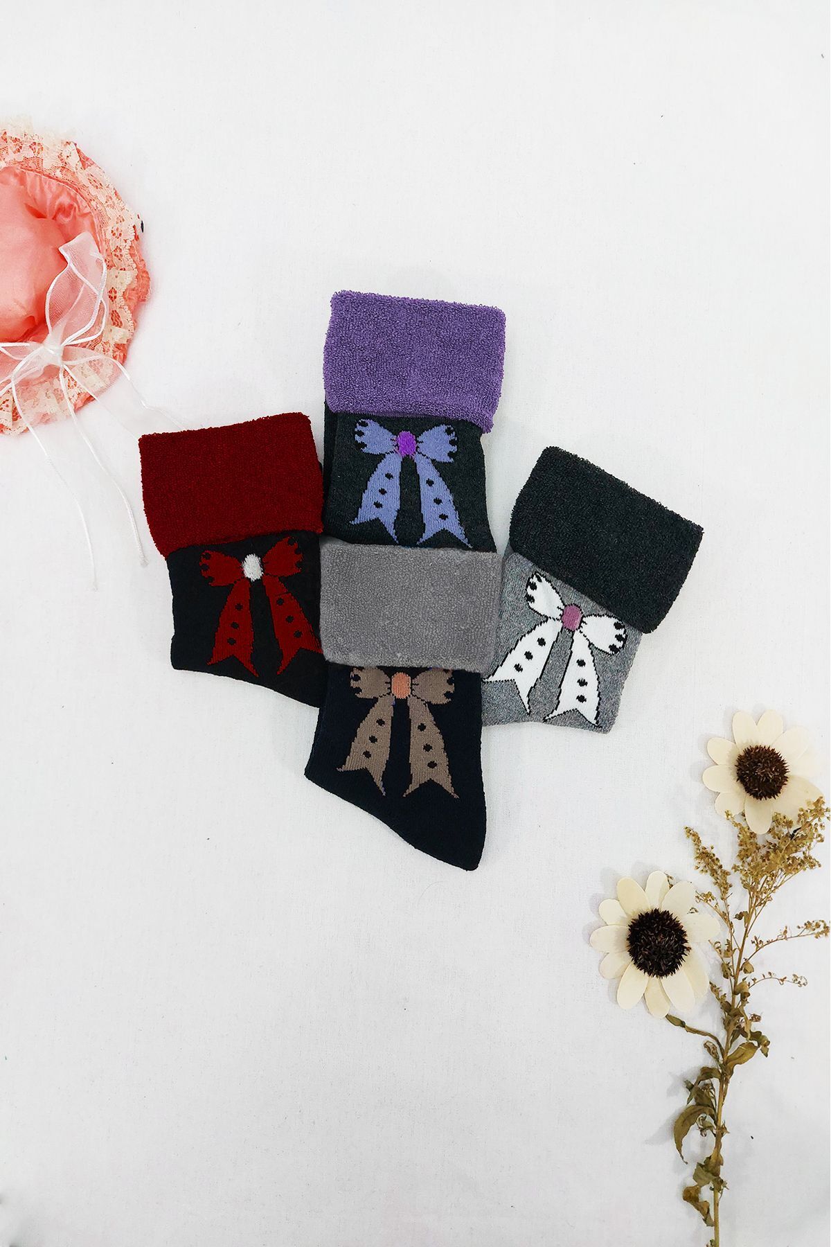  ست جوراب تری بوت زنانه زمستانی طرح پاپیون بسیار نرم، 4 جفت