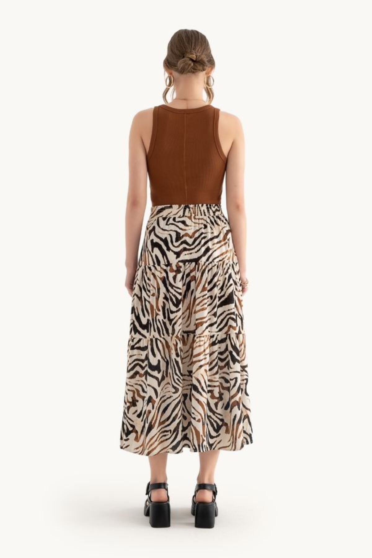 Hiccup-Zebra Pattern High Waist Elastic Waist Maxi Skirt 3