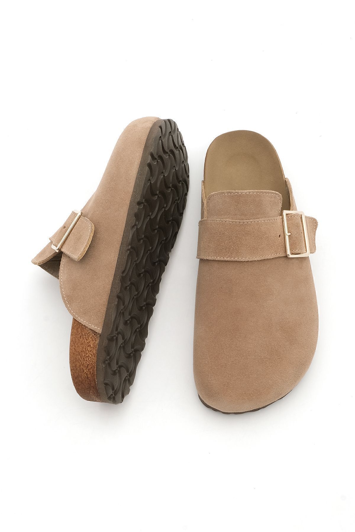 Marjin-Damen-Hausschuhe aus echtem Leder mit Eva-Sohle und geschlossener Schnalle vorne, Sumpa Camel Wildleder 7