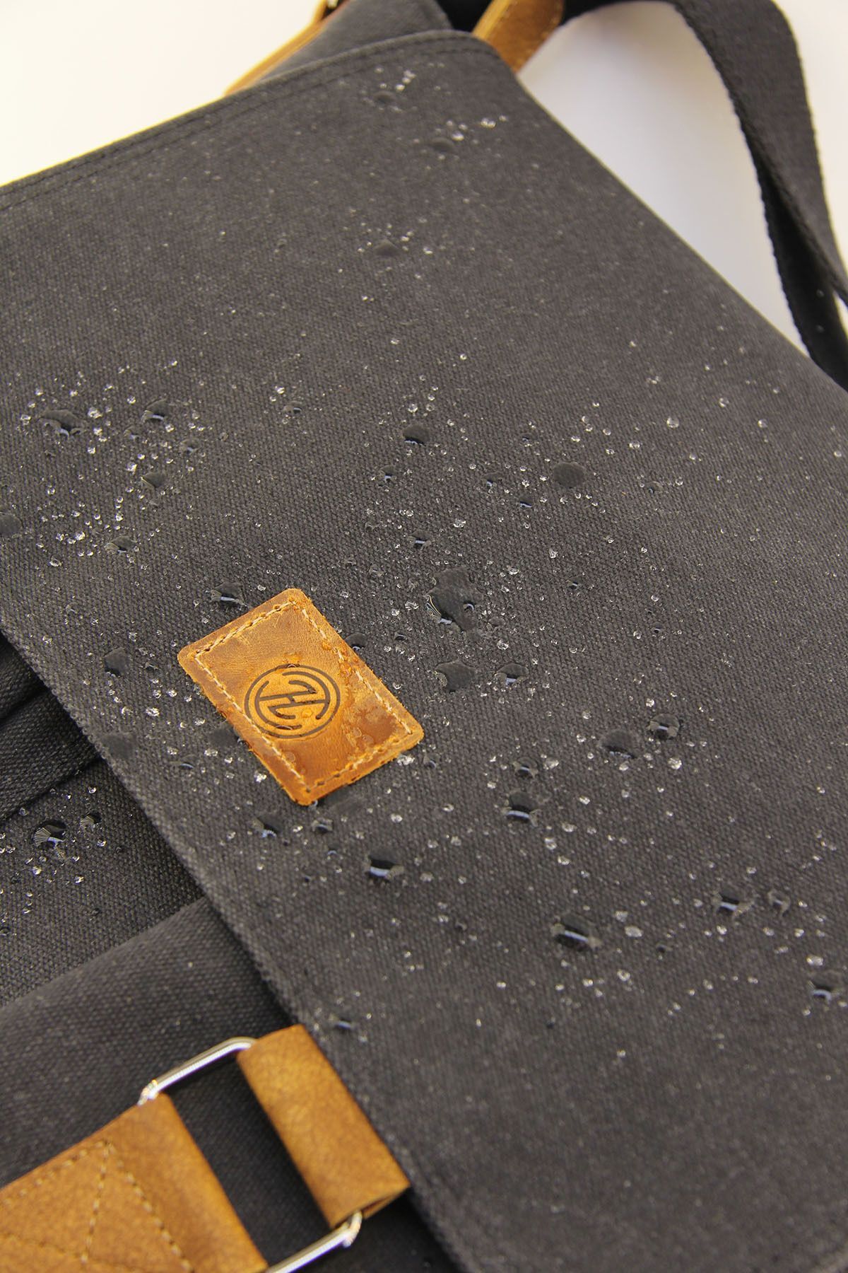 Unisex Siyah Kanvas Patili Su Geçirmez Postacı İş Okul Evrak Laptop Çantası