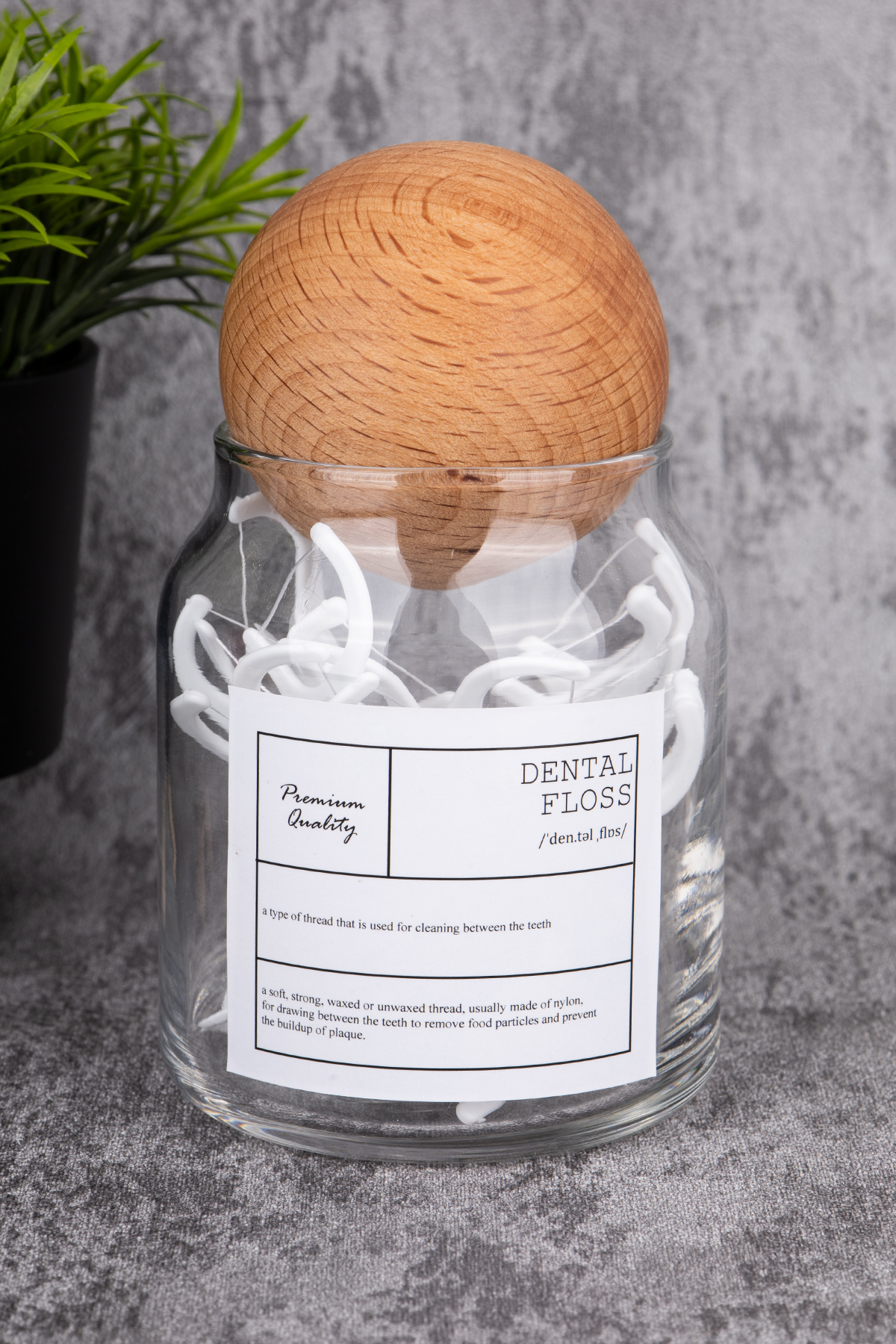 300ml Vacuum Glass Floss Jar With Wooden Lid Label Bathroom Organizer