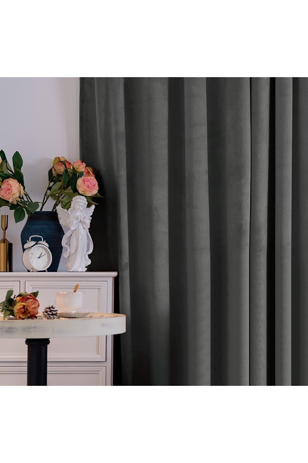 Pyramid Home-Anthracite gray Velvet Textured Soft Rustic Eyelet Background Curtain 2