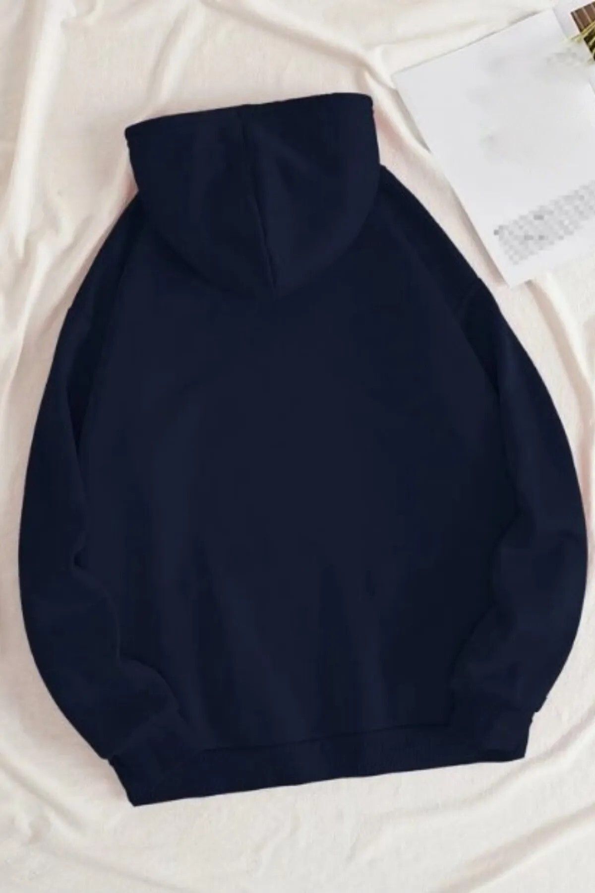 Rokeby  Unisex Lacivert Kanguru Cepli Kapüşonlu Basic Düz Sweatshirt Hoodie - Görsel 2