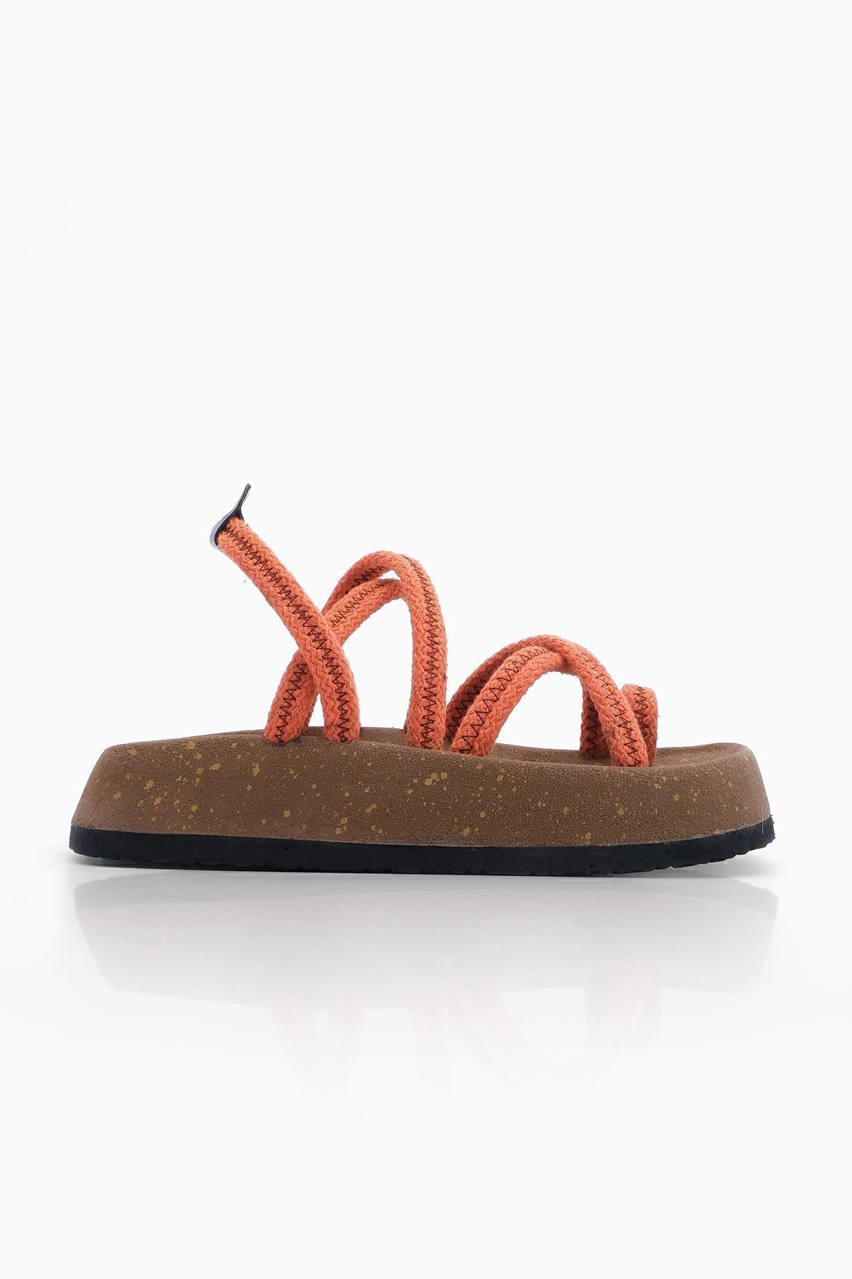 صندل نارنجی زنانه طناب پنبه ای کف قارچ الگوی فلیپ tack cross band daily sandals Marjin
