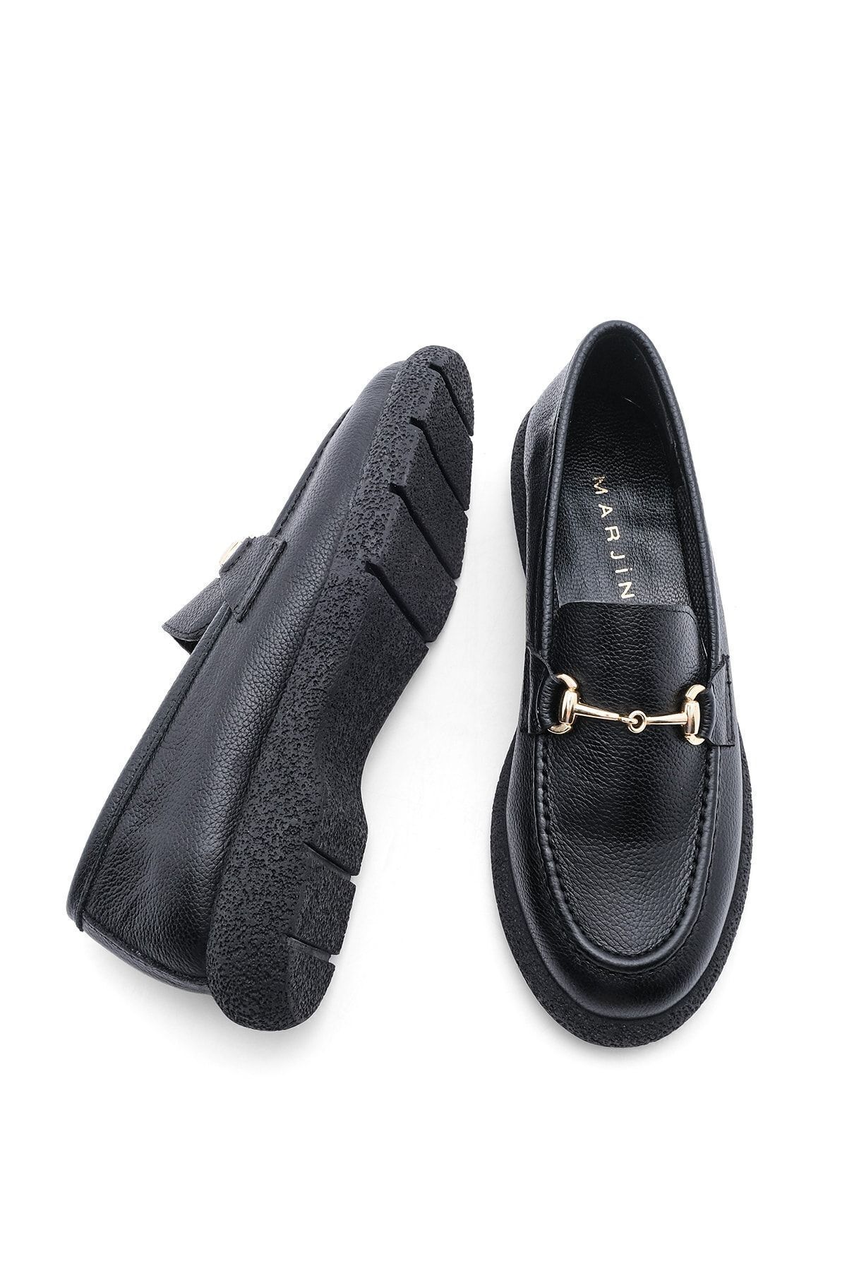 Marjin-Damen Loafer mit Schnalle aus echtem Leder, Freizeitschuhe, Runet Schwarz 7