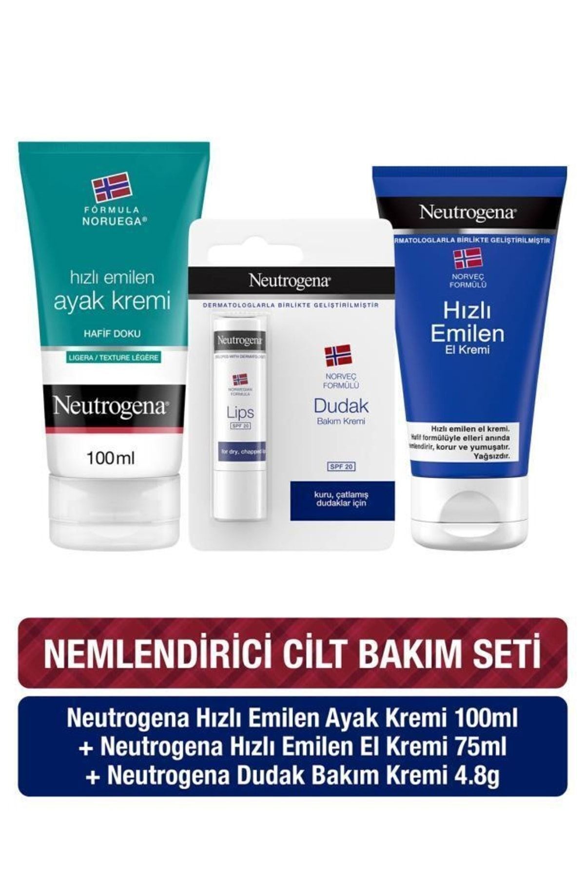 پک کیش با جذب سریع – کرم دست 75 میلی لیتر + کرم پا 100 میلی لیتر + کرم لب با SPF 20 Neutrogena
