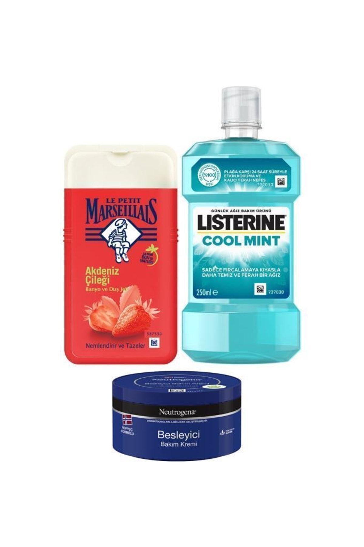 ژل دوش توت فرنگی مدیترانه ای + کرم مراقبتی مغذی نوتروژنا + نعنای خنک لیسترین Le Petit Marseillais
