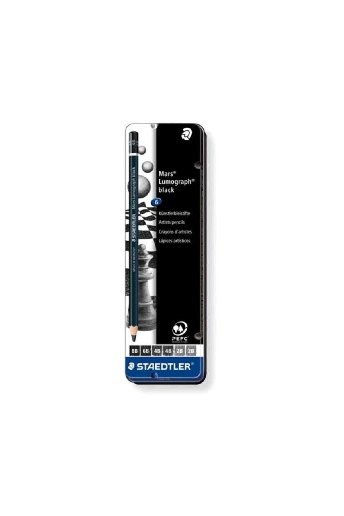 Staedtler-Mars Lumograph Black Graduated Pen Set of 6 Metal Box 4