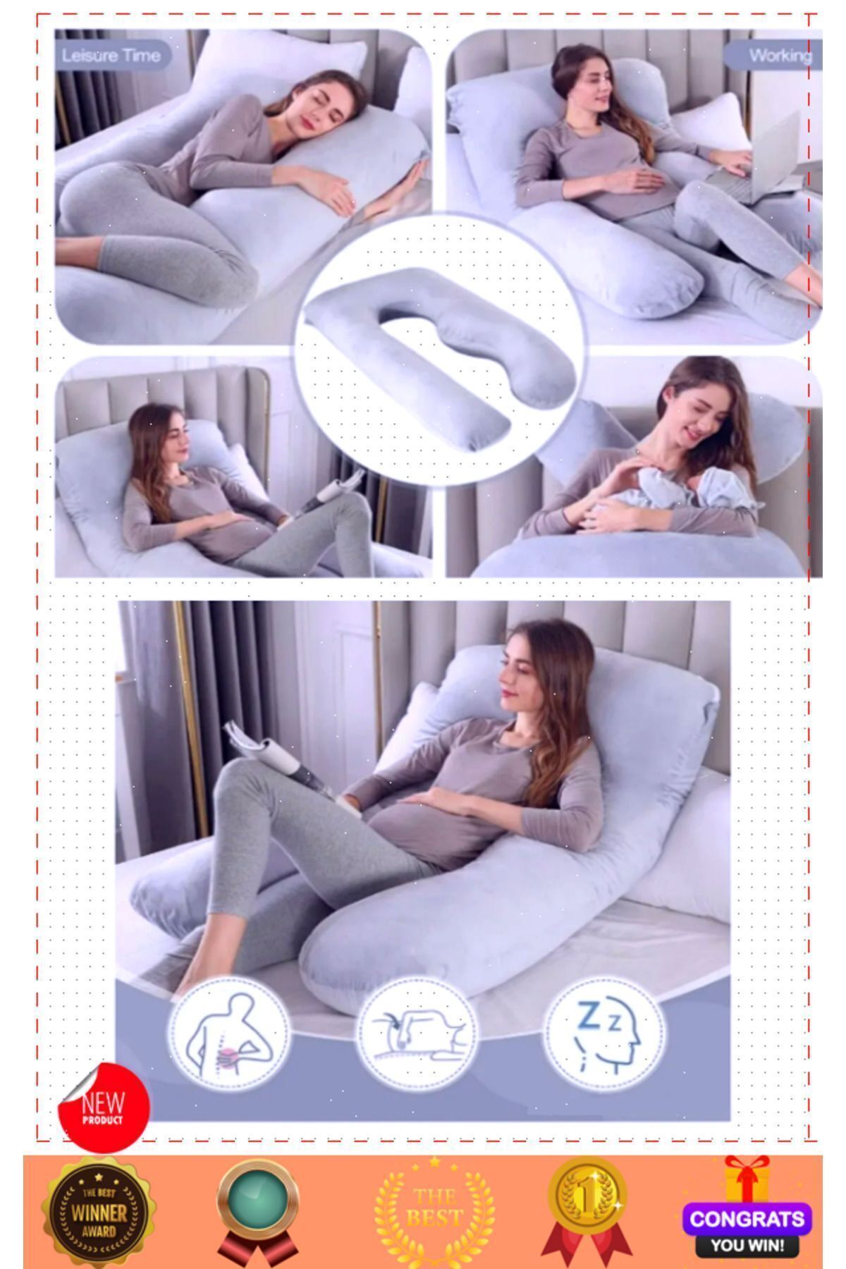 OMZ Tam Vücut Destekli Hamilelik Yastığı Bacak Arası Yastigi Hamile Uyku Yastıgi Hamile Yastıgi Hamile fotoğrafı 7 (önizleme)