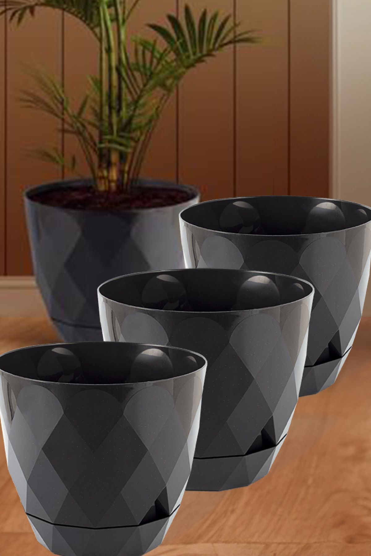 TEMMUZ HOME No 7 3 Adet 26 Litre Prizma Desenli Tabaklı Plastik