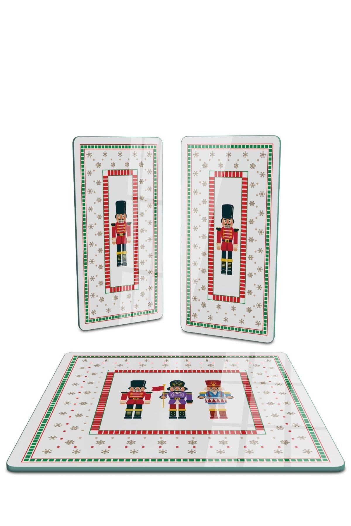 Decovetro-New Year's Nutcracker Patterned - Set of 3 Square Glass Presentation Serving Plate 2