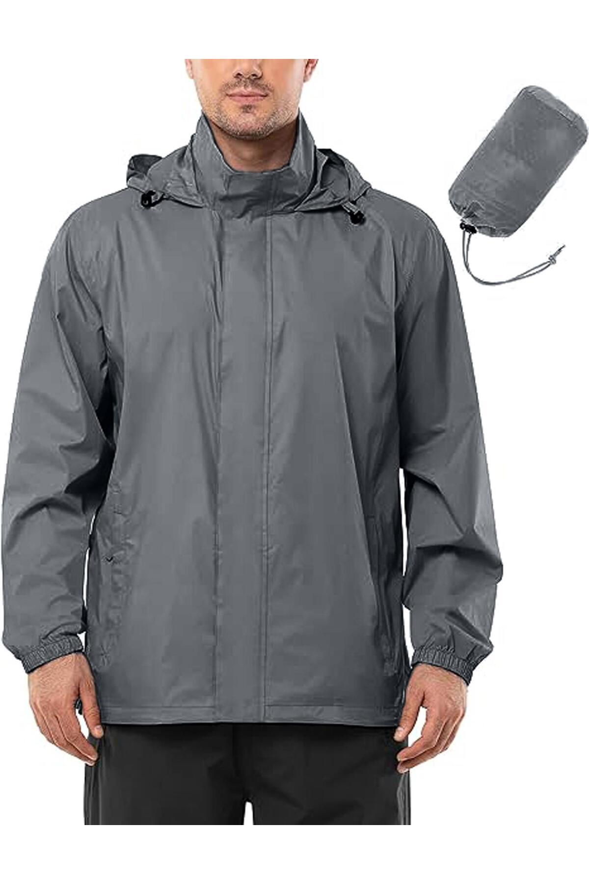 Ghassy Co. Men's Pro Lightweight Hooded Collar Concealed Inner Lining Easy Pack Windbreaker Raincoat