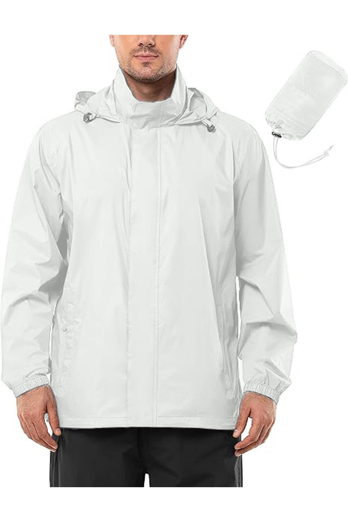 Ghassy Co. Men's Pro Lightweight Hooded Collar Concealed Inner Lining Easy Pack Windbreaker Raincoat
