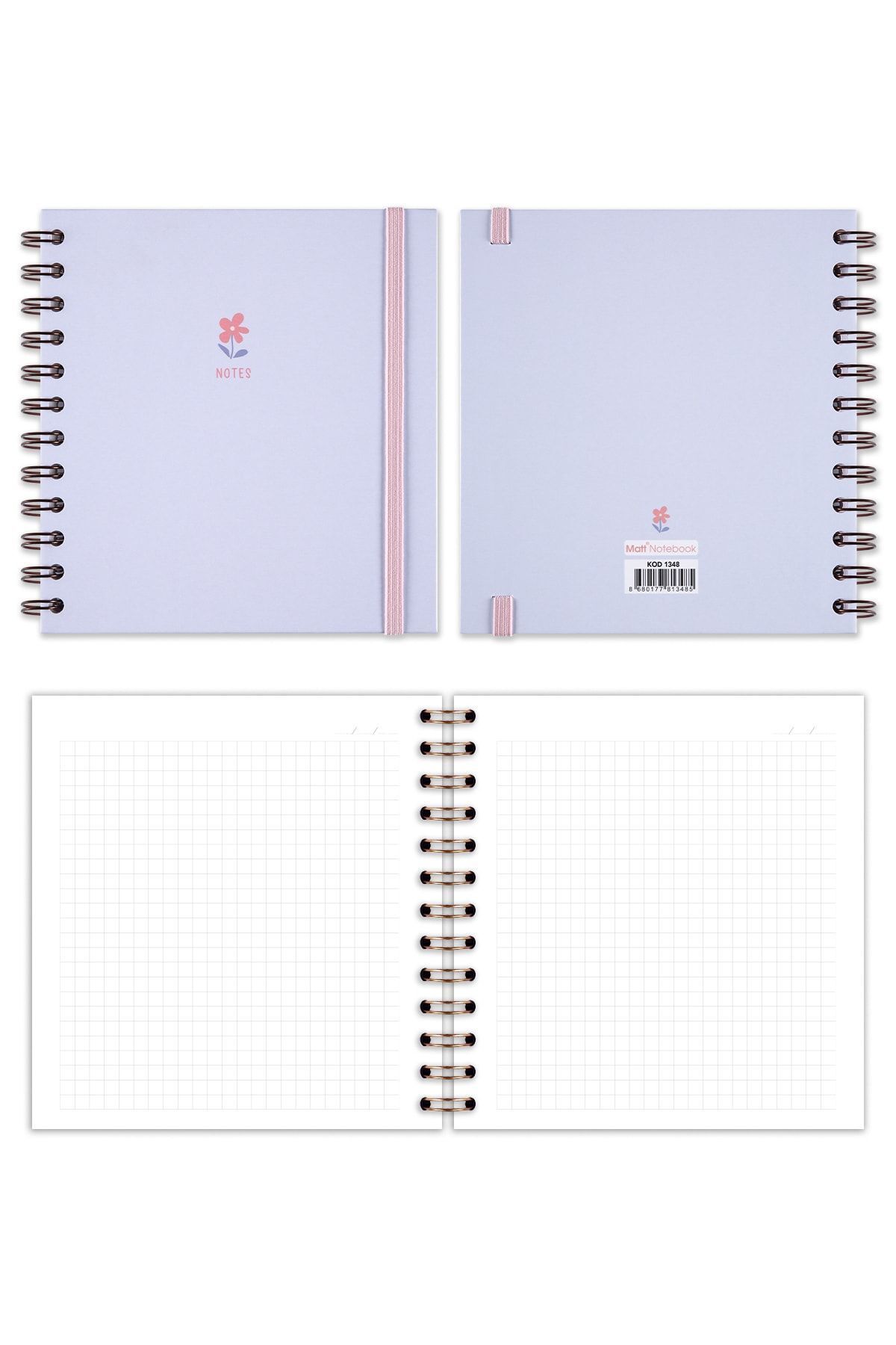 Matt Notebook-15x15 Cm Square Set of 2 Spiral Checkered Undated Notepad Bubble Tea Flower 8