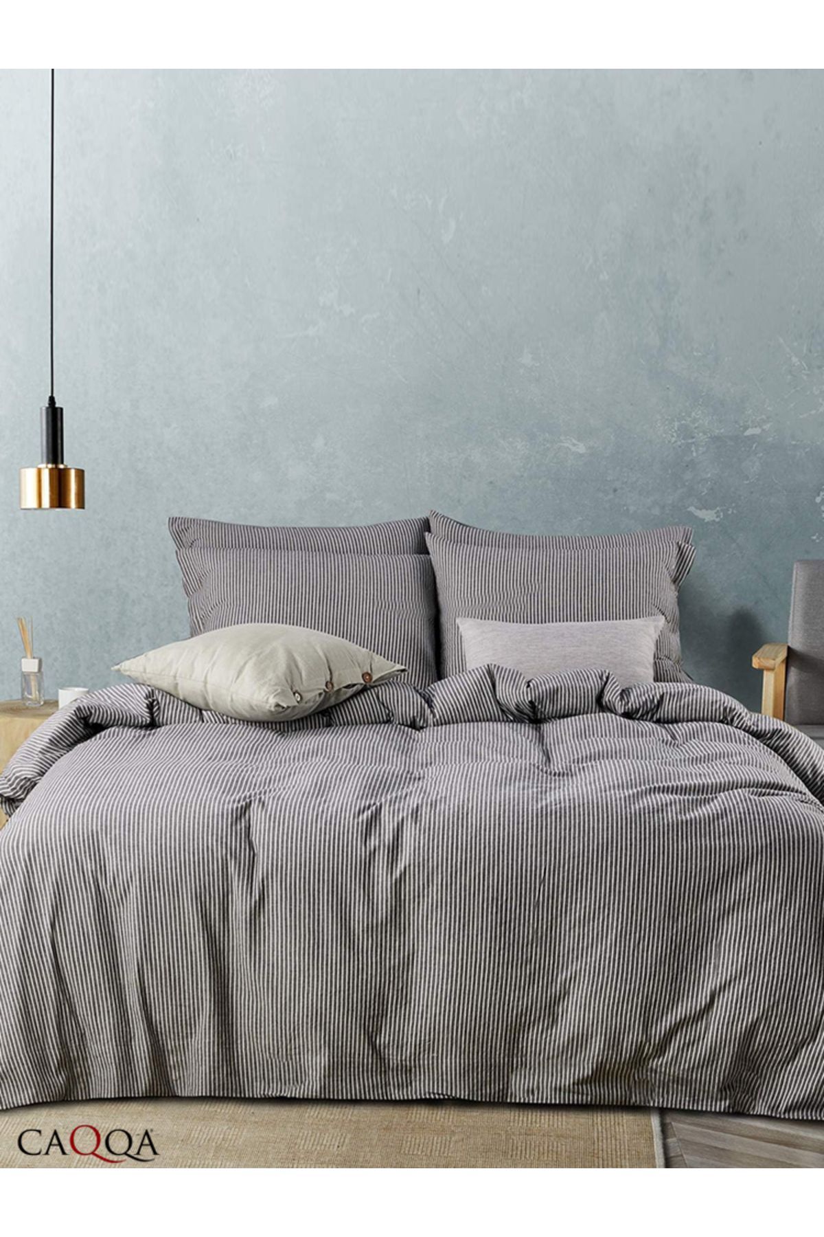 Line Striped Naturel Pamuk Çift Kişilik Nevresim Takımı 2