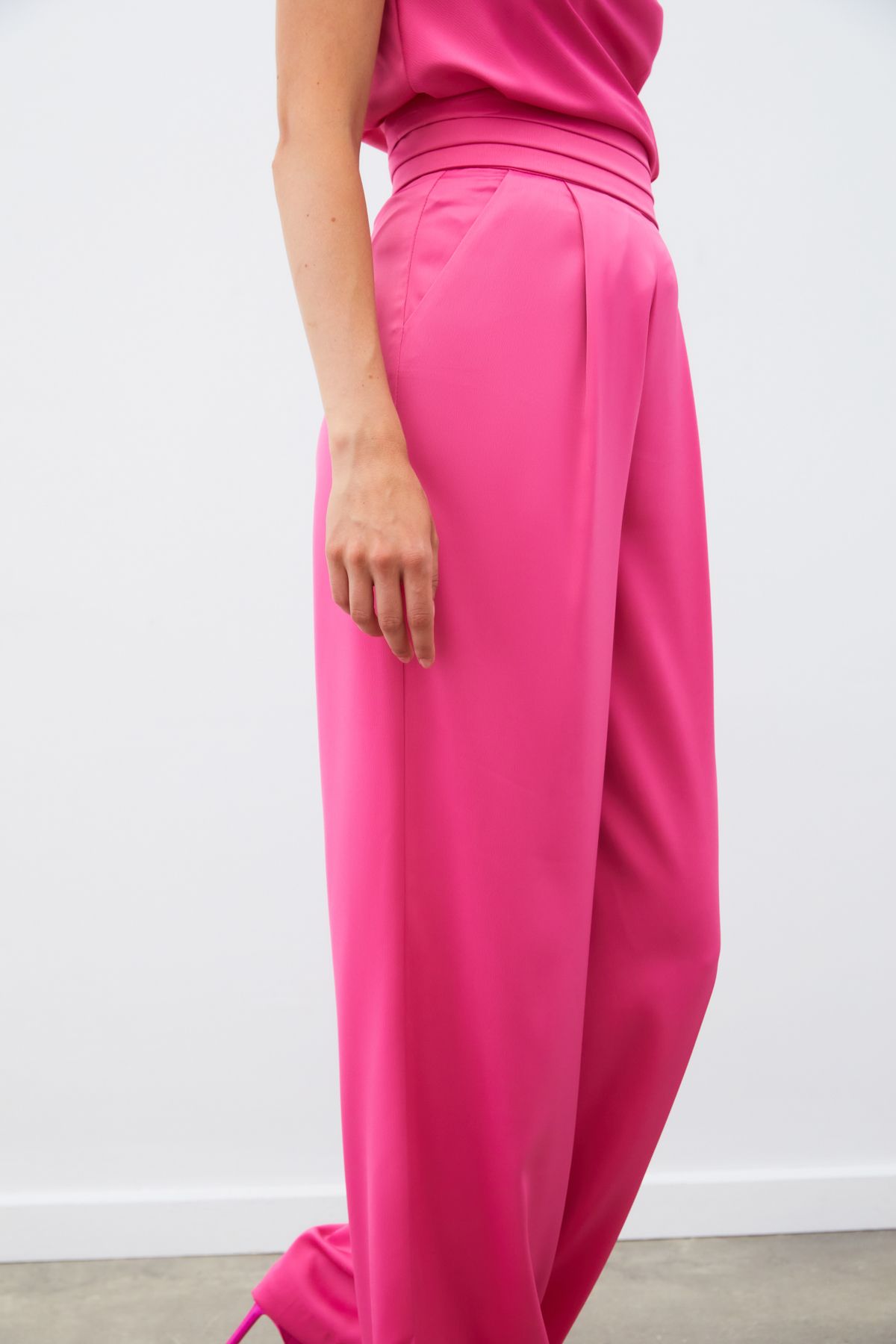 Sateen-Loose Satin Trousers with Pockets - FUCHIA 6