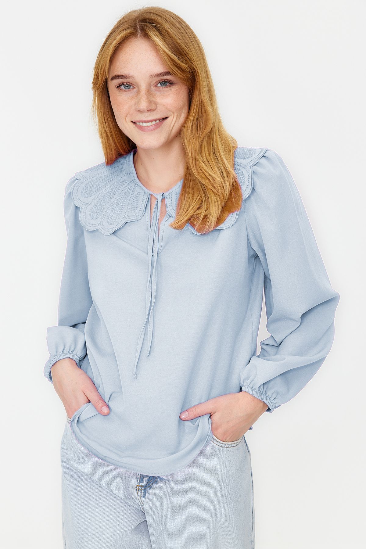 Trendyol Collection-Bluză țesătă cu guler pentru bebeluși albastru deschis - TWOAW22BZ0563 2