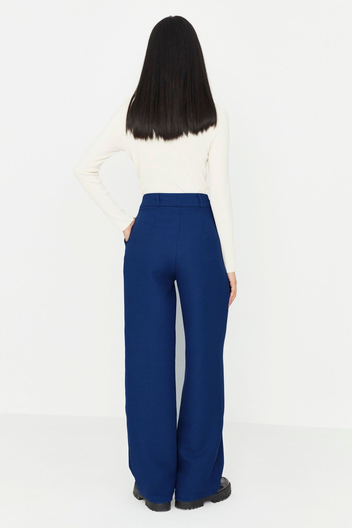 Trendyol Collection-Indigové široké tkané kalhoty - Twoaw22Pl0139 4