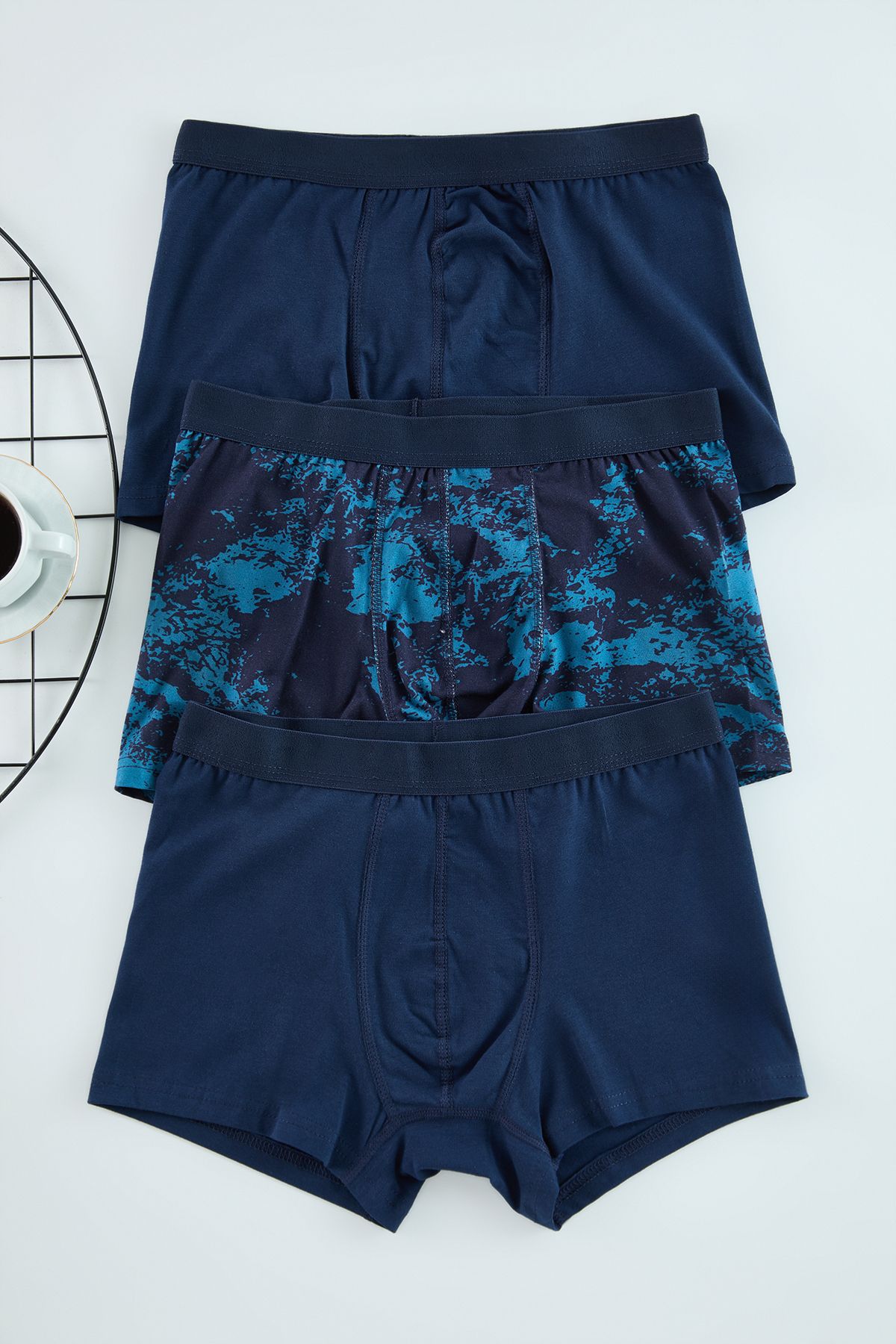 Trendyol Collection-Navy Blue 3 Pack Μοτίβο/Απλό βαμβακερό μπόξερ TMNAW25BX00019 1