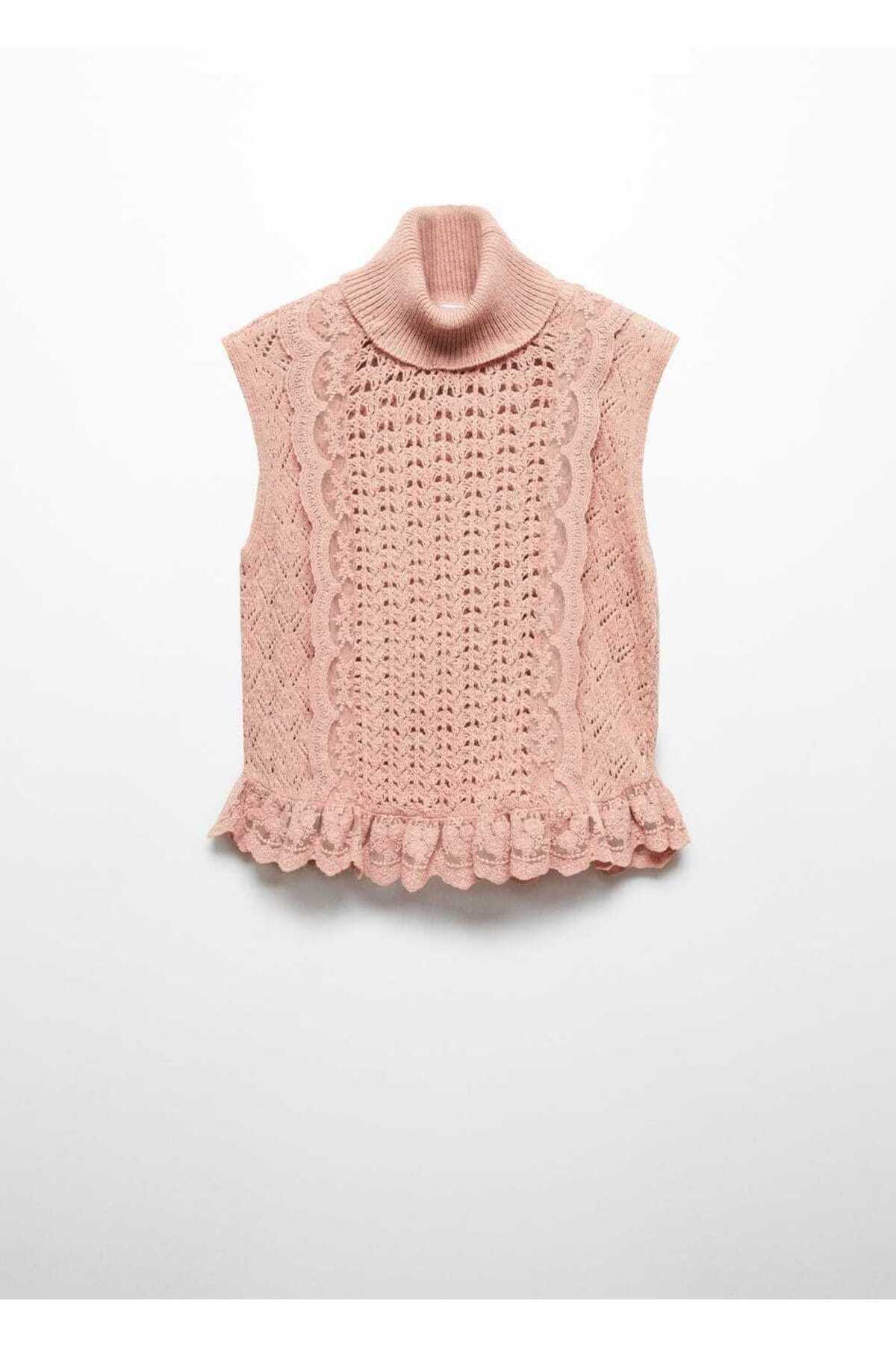 بافت و پلیور زنانه صورتی منگوMANGO | 67070482 اورجینال - تصویر 3