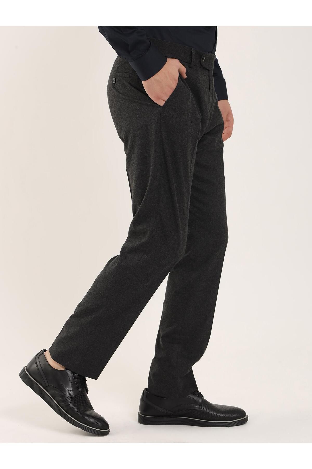 Dufy-Dark Gray Men's Slim Fit Straight Classic Trousers - 94143 2