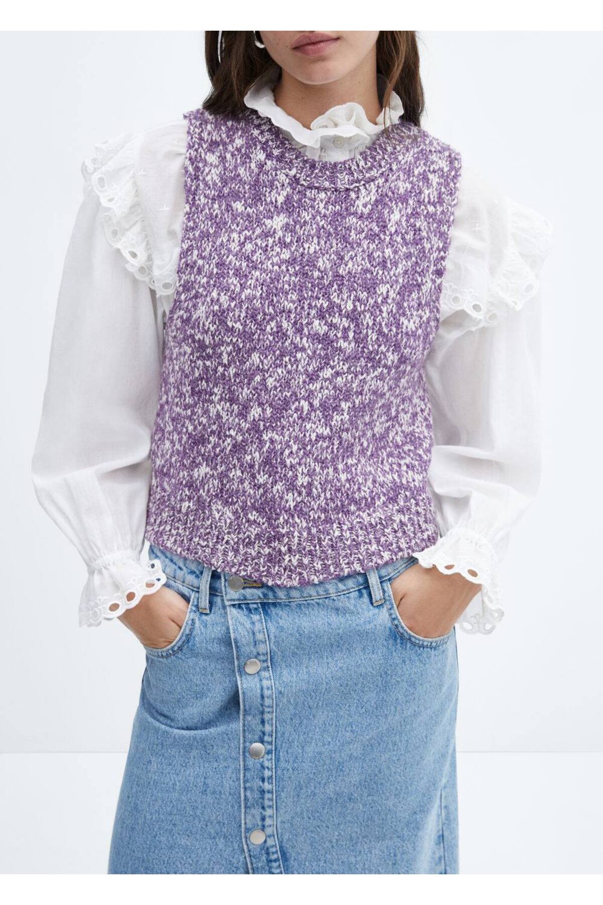 بافت و پلیور زنانه بنفش منگوMANGO | 57035793 اورجینال - تصویر 6