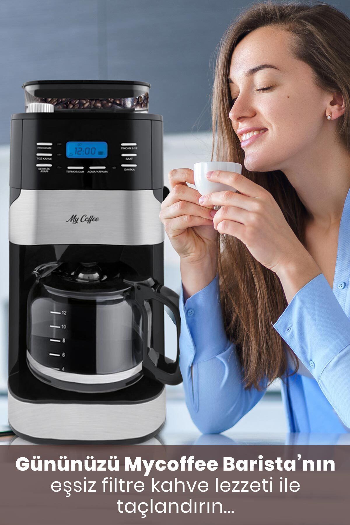 Barista Profesyonel Dijital Zaman Ayarlı Sıcak Tutma Fonksiyonlu Öğütücülü Filtre Kahve Makinesi 2