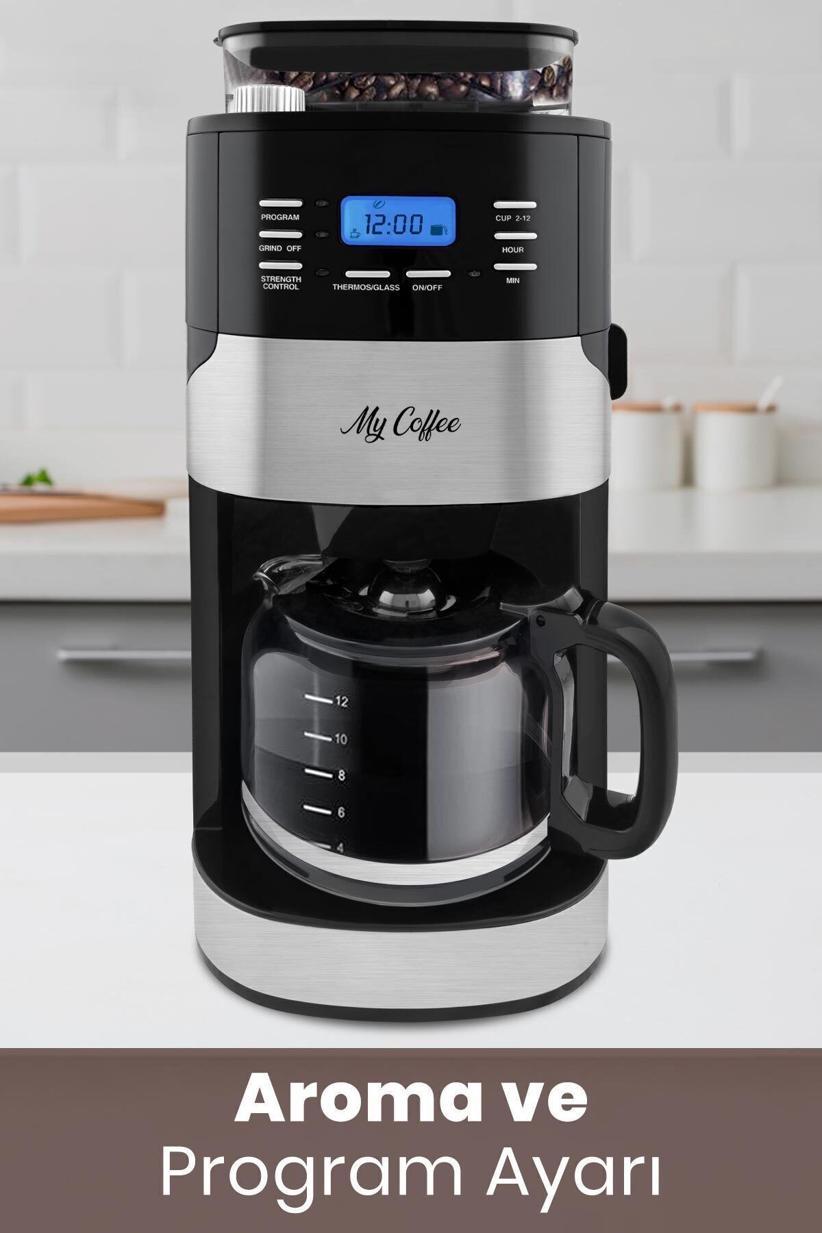 Barista Profesyonel Dijital Zaman Ayarlı Sıcak Tutma Fonksiyonlu Öğütücülü Filtre Kahve Makinesi 3