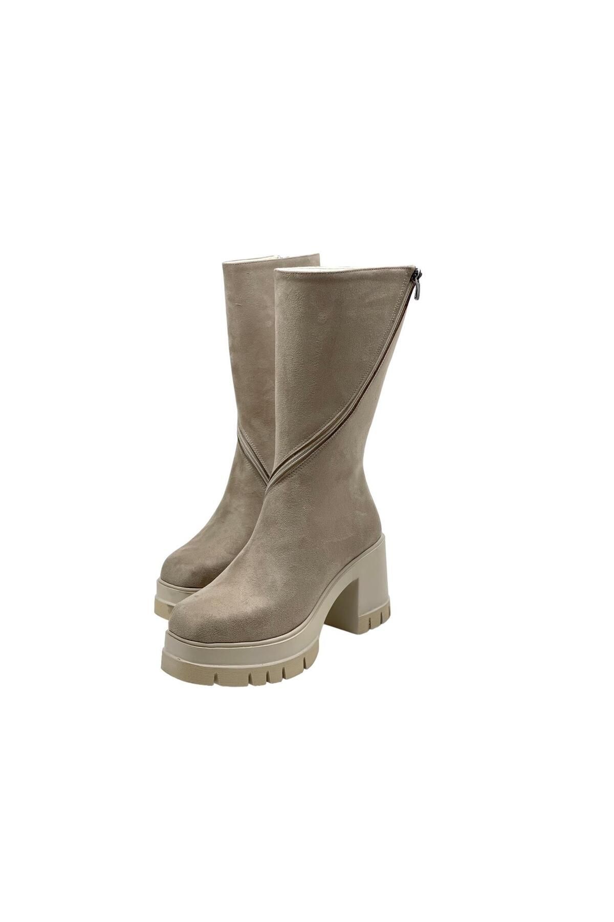 Les Passent-Botine de damă cu platformă din piele intoarsa bej - 9 Cm 8